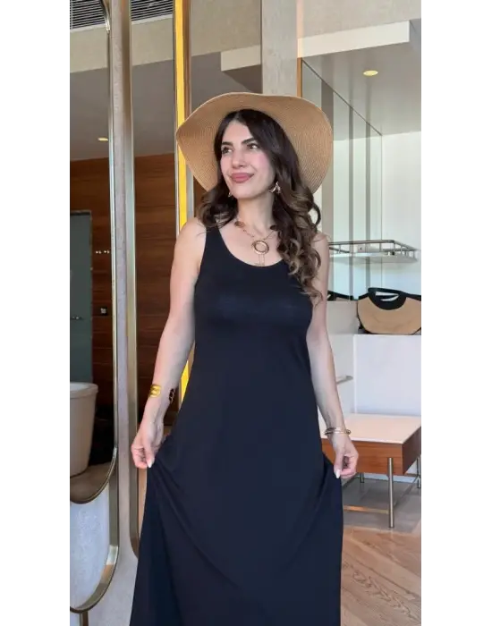 Kadın Askılı Yuvarlak Yakalı Viskon Elbise