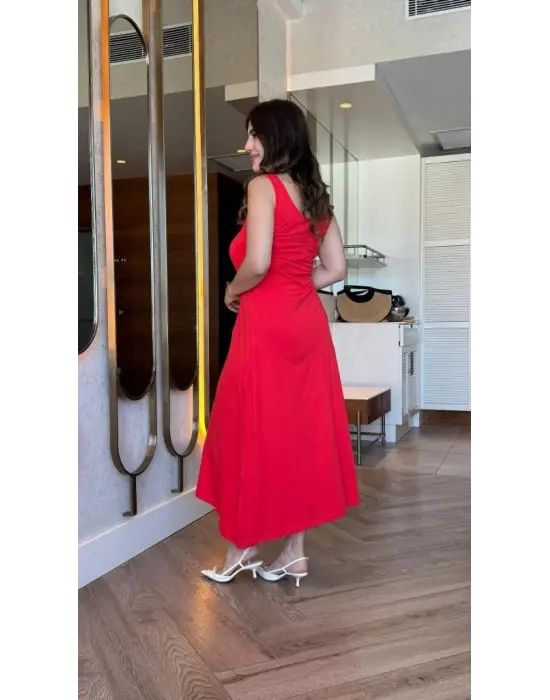 Kadın Askılı Yuvarlak Yakalı Viskon Elbise