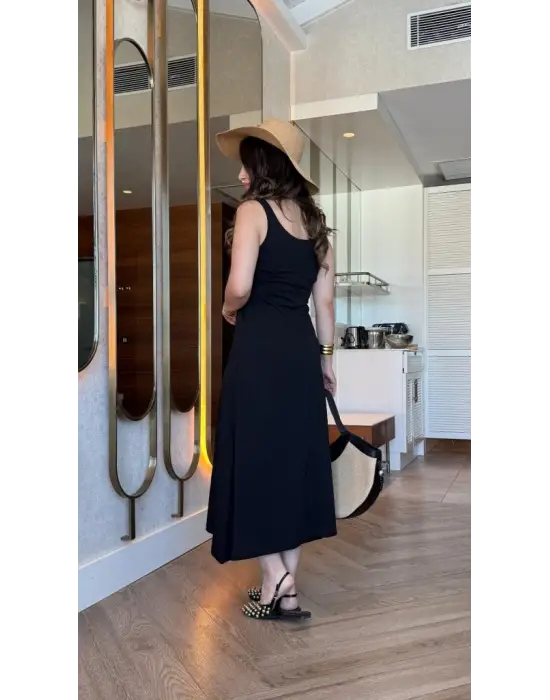 Kadın Askılı Yuvarlak Yakalı Viskon Elbise