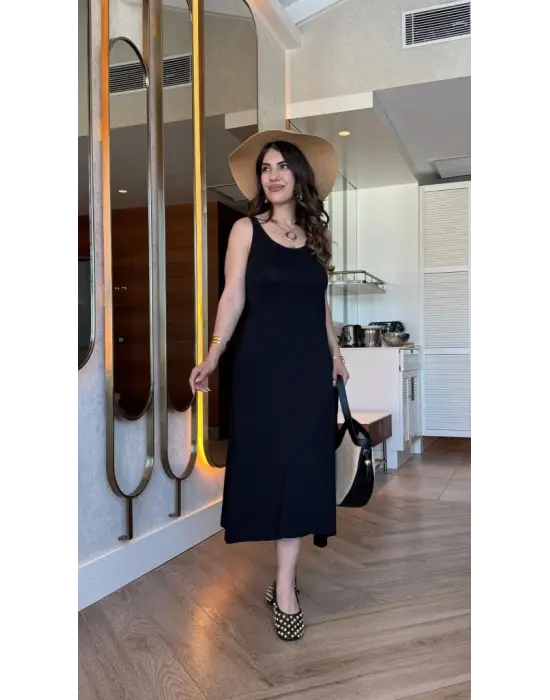 Kadın Askılı Yuvarlak Yakalı Viskon Elbise