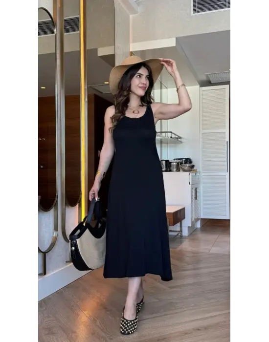 Kadın Askılı Yuvarlak Yakalı Viskon Elbise