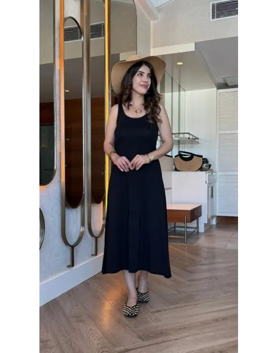 Kadın Askılı Yuvarlak Yakalı Viskon Elbise