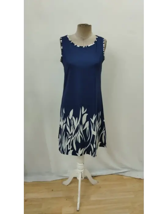 Omarı Yaprak Desenli Kadın Askılı Elbise