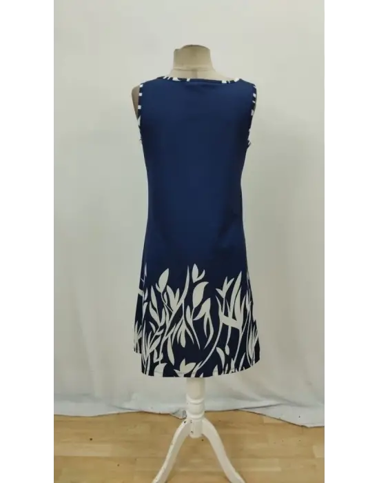 Omarı Yaprak Desenli Kadın Askılı Elbise