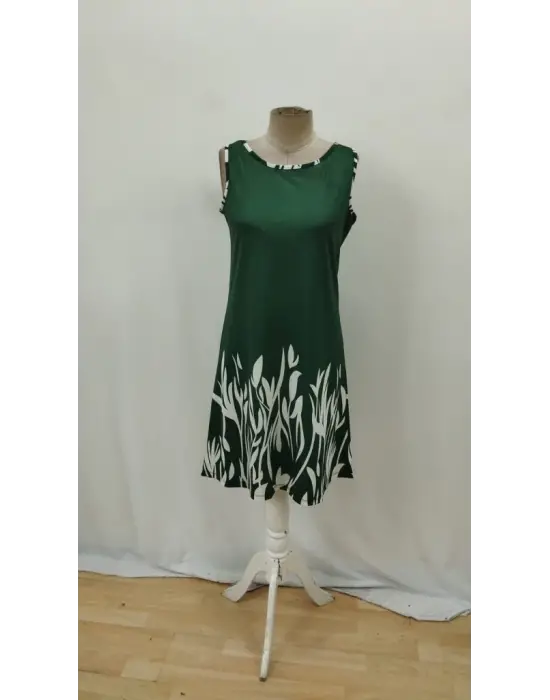 Kadın Askılı Yuvarlak Yakalı Yaprak Desenli Dalgıç Elbise