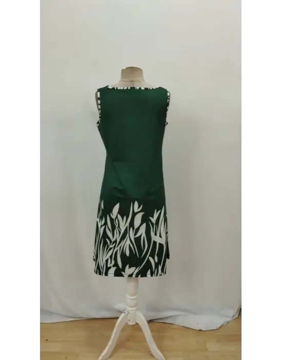 Kadın Askılı Yuvarlak Yakalı Yaprak Desenli Dalgıç Elbise