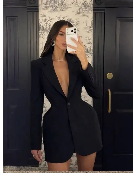 Kadın Atlas-dokuma Kumaş Birleşimi Ceket Elbise