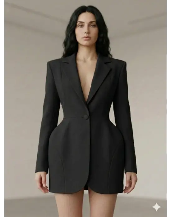 Kadın Atlas-dokuma Kumaş Birleşimi Ceket Elbise