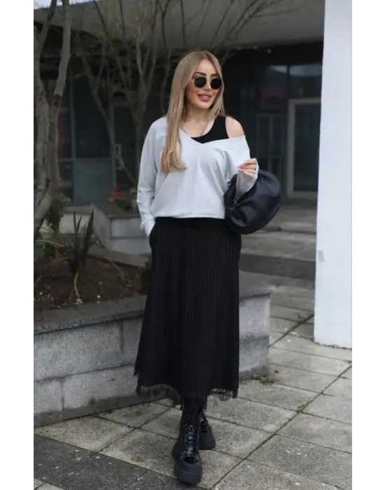 Kadın Atlet Bluz Ve Etek üçlü Takım