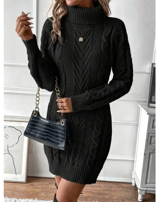 Kadın Balıkçı Yaka Mini Triko Elbise