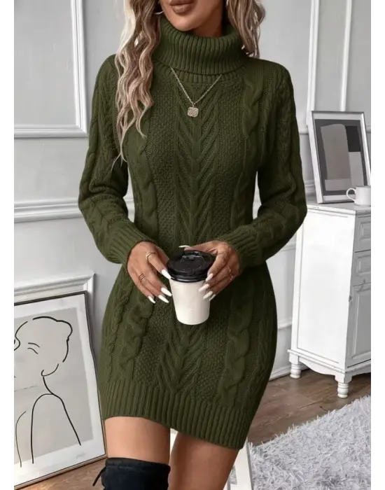 Kadın Balıkçı Yaka Mini Triko Elbise