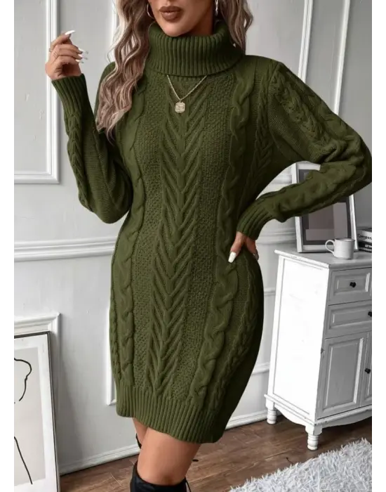 Kadın Balıkçı Yaka Mini Triko Elbise