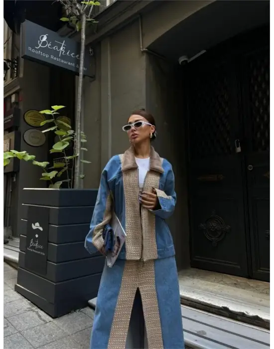 Omarı Garnili Kot Mont - Bej