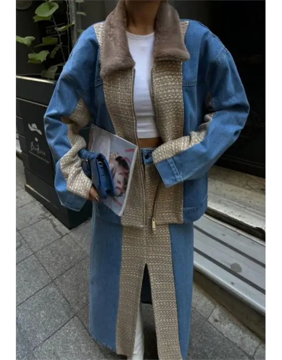 Omarı Garnili Kot Mont - Bej