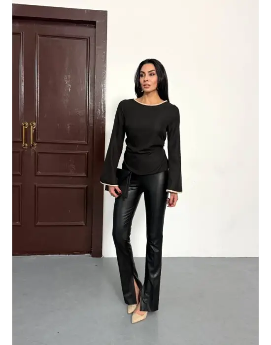 Kadın Belde Bağcık Detaylı Keten Bluz