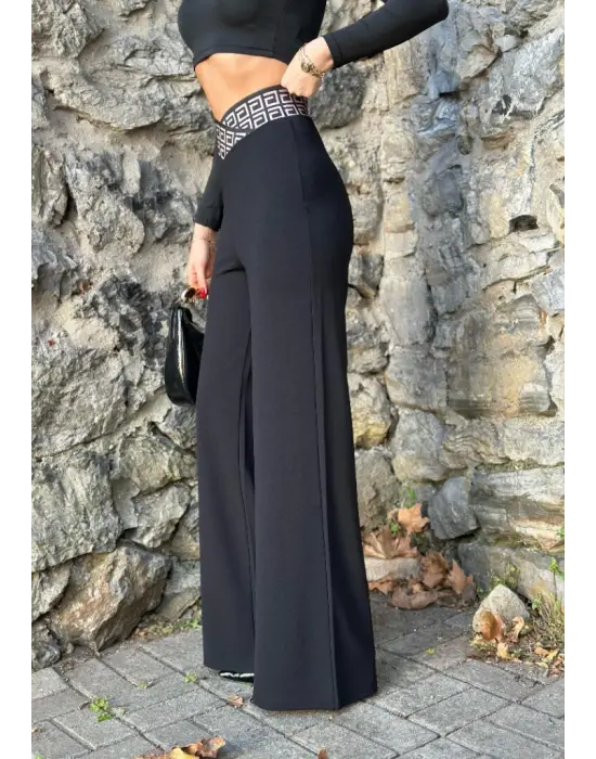 Kadın Belde Kruvaze Ve Ribana Detay Ispanyol Paça Ithal Krep Pantolon