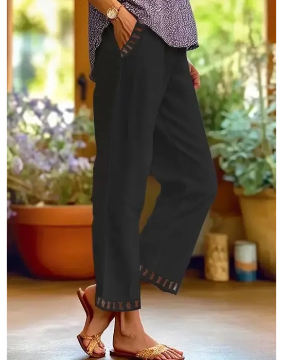 Omarı Güpür Detaylı Kadın Beli Lastikli Pantolon