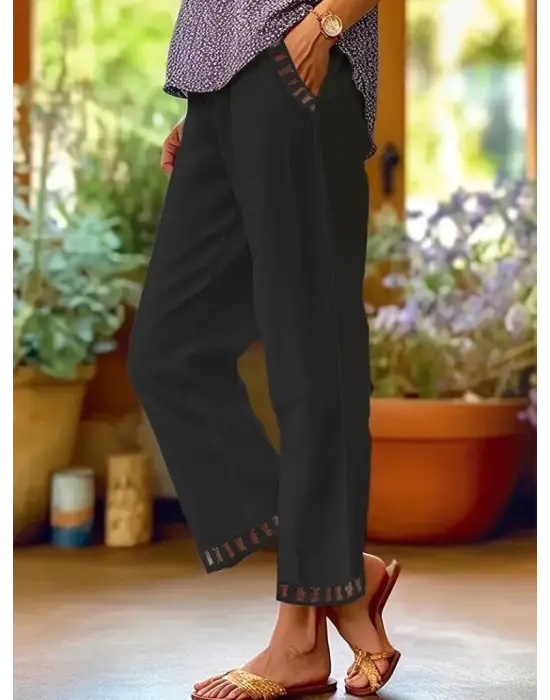 Omarı Güpür Detaylı Kadın Beli Lastikli Pantolon