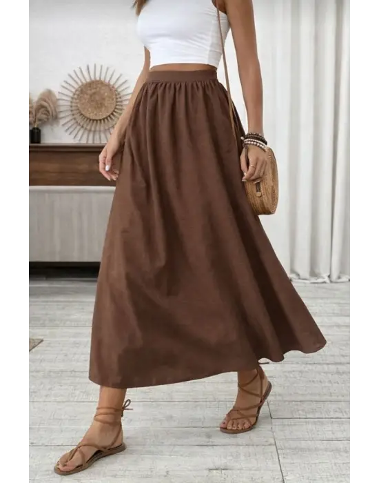Kadın Beli Lastikli Paraşüt Kumaş Etek