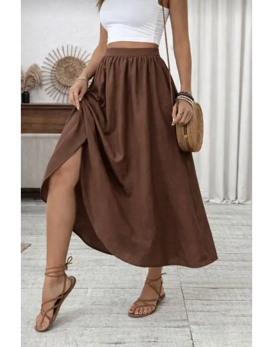 Kadın Beli Lastikli Paraşüt Kumaş Etek