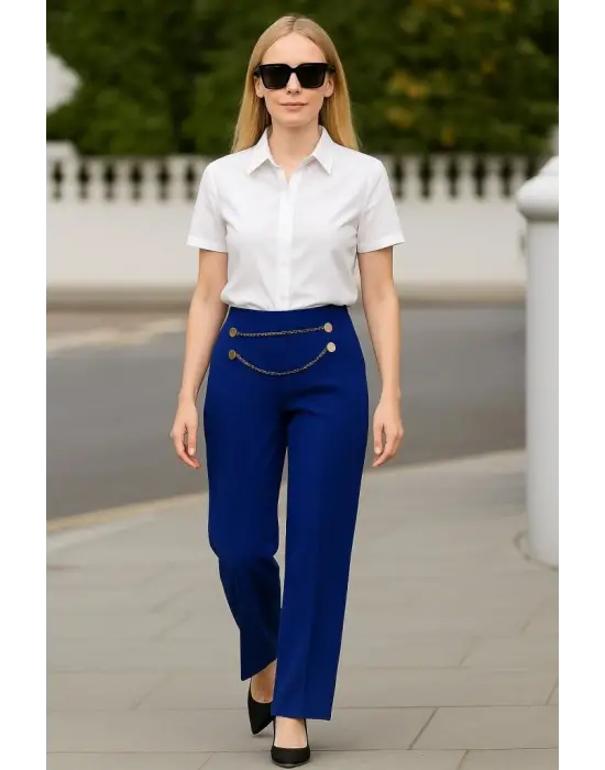 Kadın Beli Zincir Detay Ithal Krep Pantolon