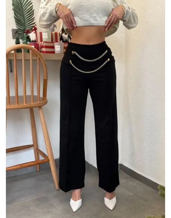 Kadın Beli Zincir Detay Ithal Krep Pantolon