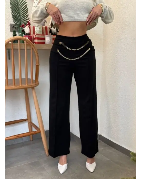 Kadın Beli Zincir Detay Ithal Krep Pantolon