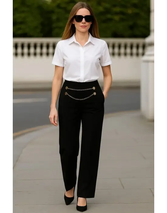 Kadın Beli Zincir Detay Ithal Krep Pantolon