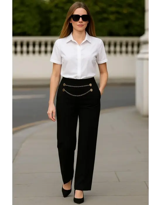 Kadın Beli Zincir Detay Ithal Krep Pantolon