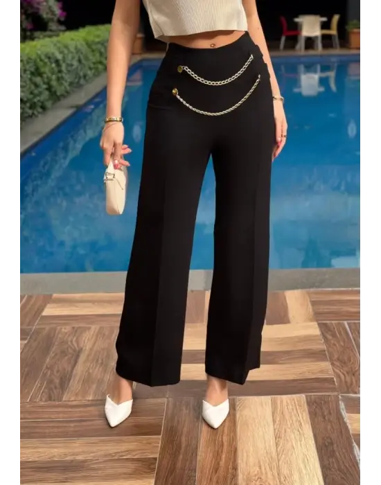 Kadın Beli Zincir Detay Ithal Krep Pantolon