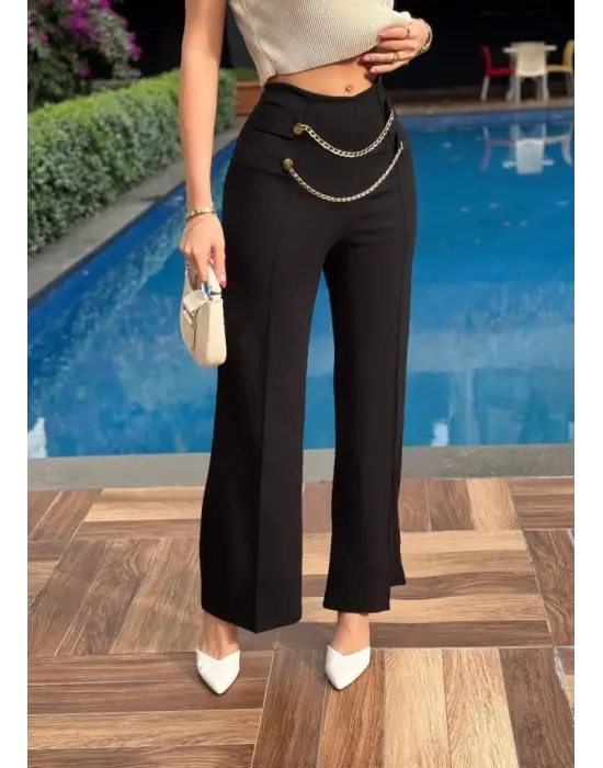 Kadın Beli Zincir Detay Ithal Krep Pantolon