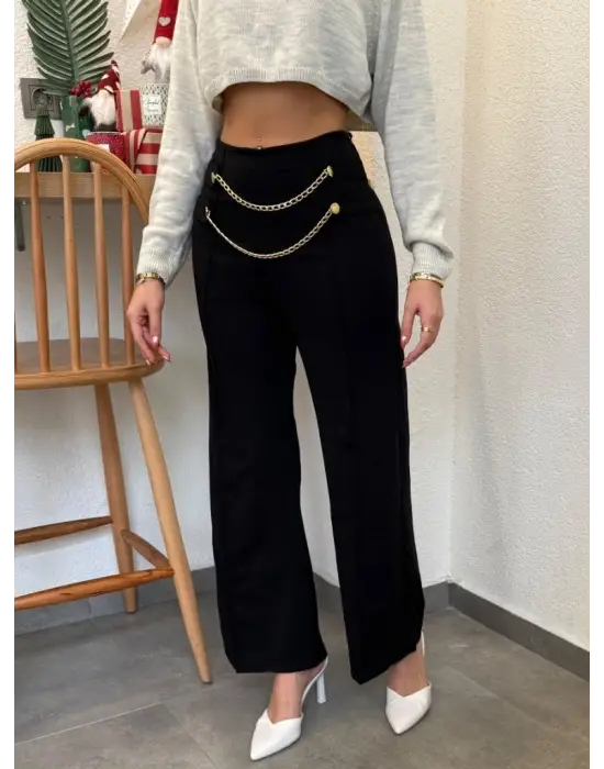Kadın Beli Zincir Detay Ithal Krep Pantolon