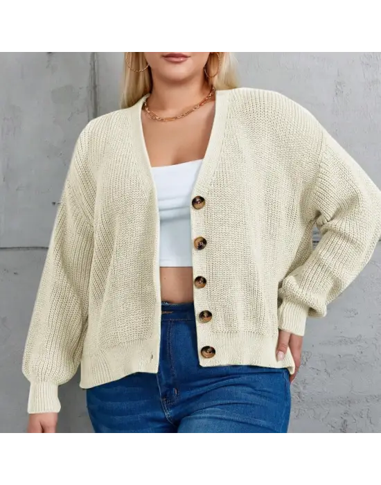 Kadın Beş Düğme Büyük Beden Triko Hırka