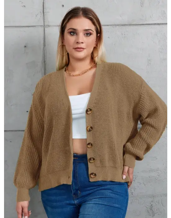 Kadın Beş Düğme Büyük Beden Triko Hırka