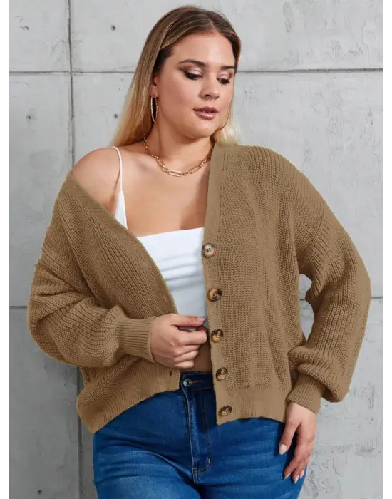 Kadın Beş Düğme Büyük Beden Triko Hırka