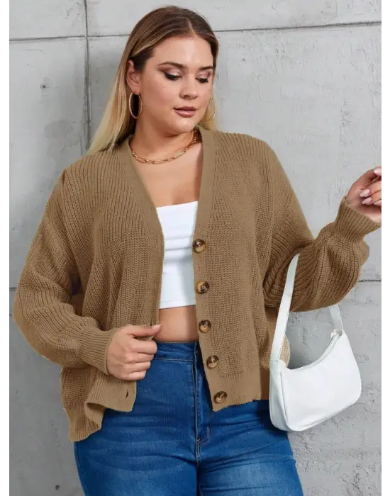 Kadın Beş Düğme Büyük Beden Triko Hırka