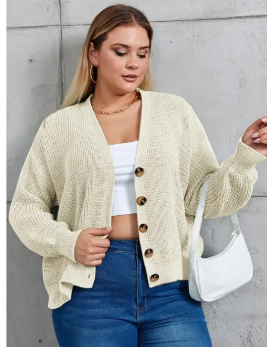 Kadın Beş Düğme Büyük Beden Triko Hırka