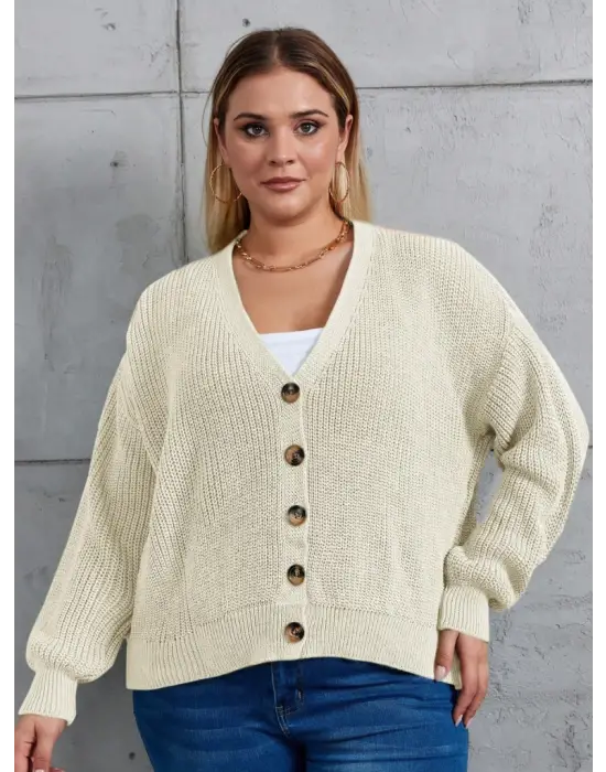 Kadın Beş Düğme Büyük Beden Triko Hırka