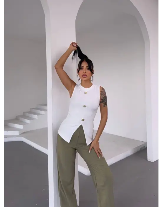 Modern Beyaz Ottoman Bluz