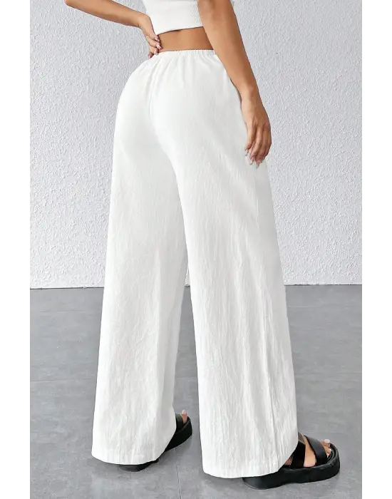 Omarı Şık ve Rahat Beyaz Geniş Paça Pantolon