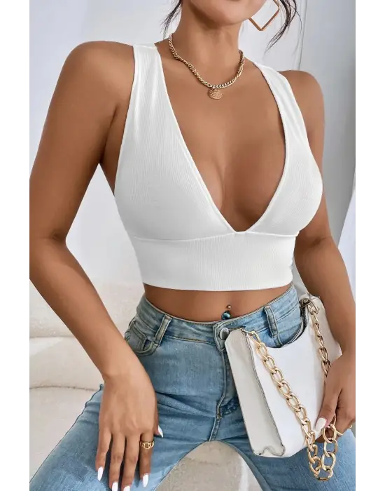 Omarı Sırt Detaylı Siyah Çapraz Crop Top