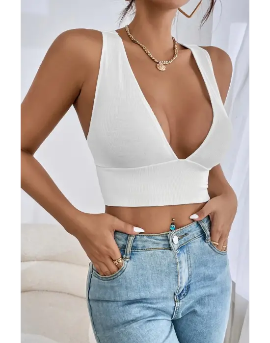 Omarı Sırt Detaylı Siyah Çapraz Crop Top