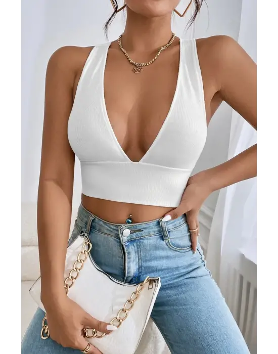 Omarı Sırt Detaylı Siyah Çapraz Crop Top