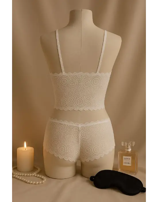 Kadın Beyaz Dantel Bralet Şort Takımı – Romantik ve Zarif İç Giyim