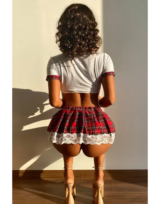 Omarı Fantezi Liseli Kostümü Dantelli ve Tangalı