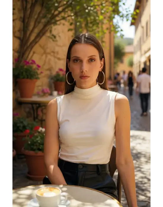 Kadın Beyaz Kolsuz Balıkçı Yaka Basic Bluz