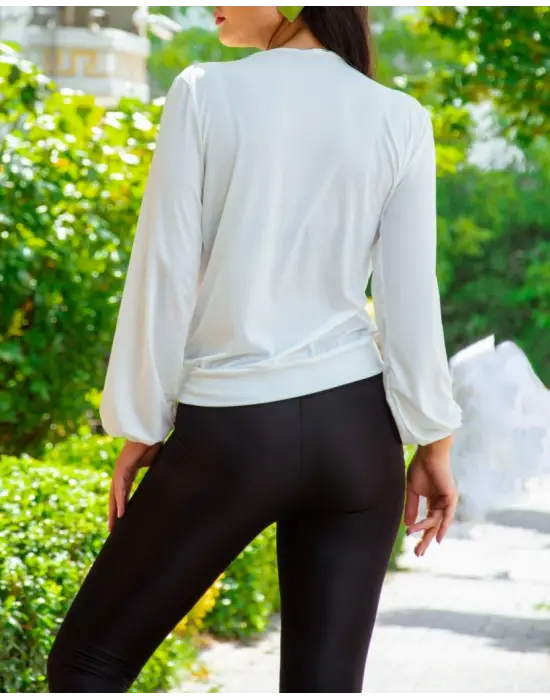 Kadın Beyaz Kruvaze Yaka Sandy Bluz