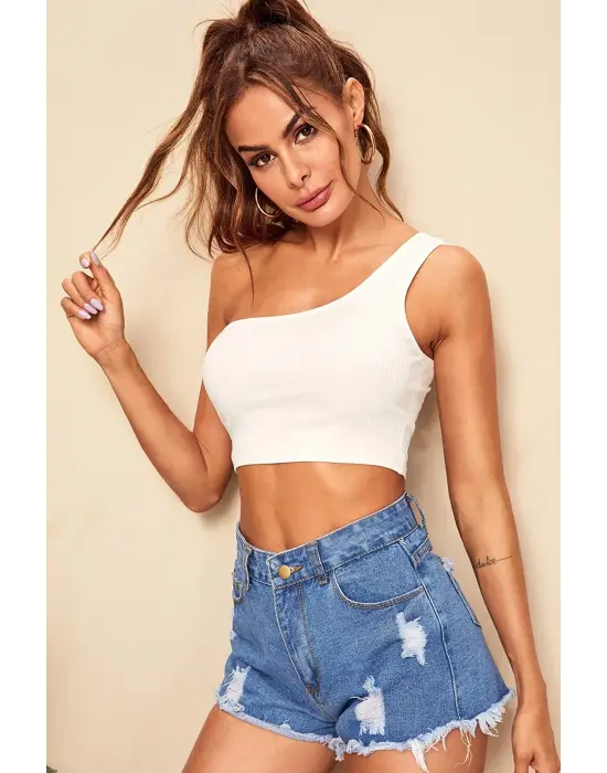 Omarı Şık ve Zarif Tek Omuz Crop Büstiyer