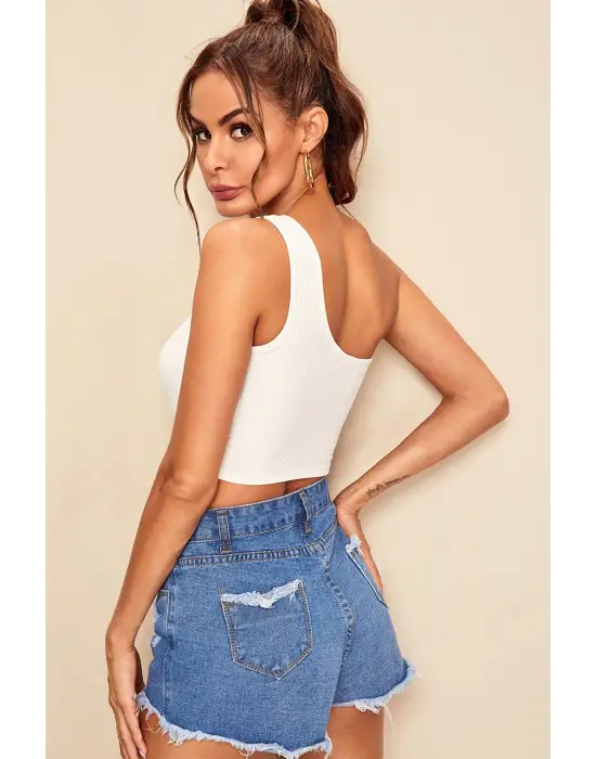 Omarı Şık ve Zarif Tek Omuz Crop Büstiyer