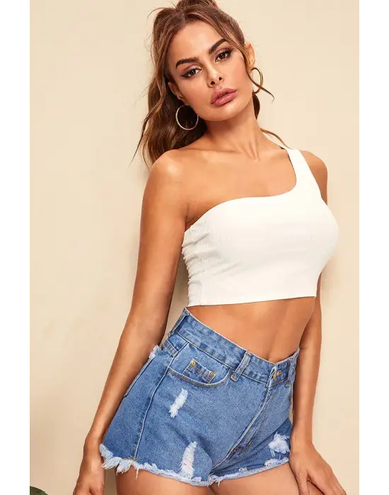 Omarı Şık ve Zarif Tek Omuz Crop Büstiyer